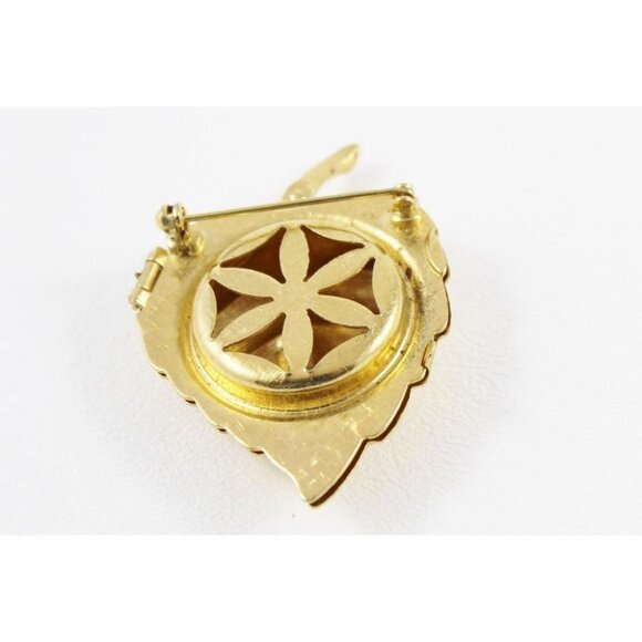 Vintage Avon Gold-Tone Leaf Locket Pendant Brooch - Picture 6 of 8